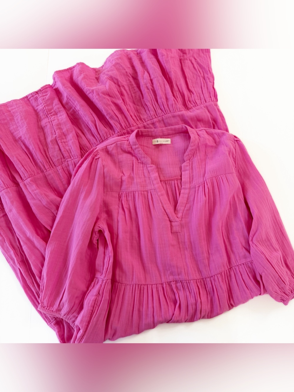Loft Lou & Grey Dress Womens Large Pink Gauze Cotton Midi Relaxed Boho - Picture 8 of 11